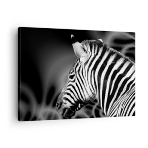 Quadro su tela - Stampe su Tela - Ritratto in bianco e nero di una zebra su uno sfondo di motivi astratti. - 70x50cm - Il bianco è bianco, il nero è nero - Decorazione murale moderna per soggiorno e camera da letto ARTTOR