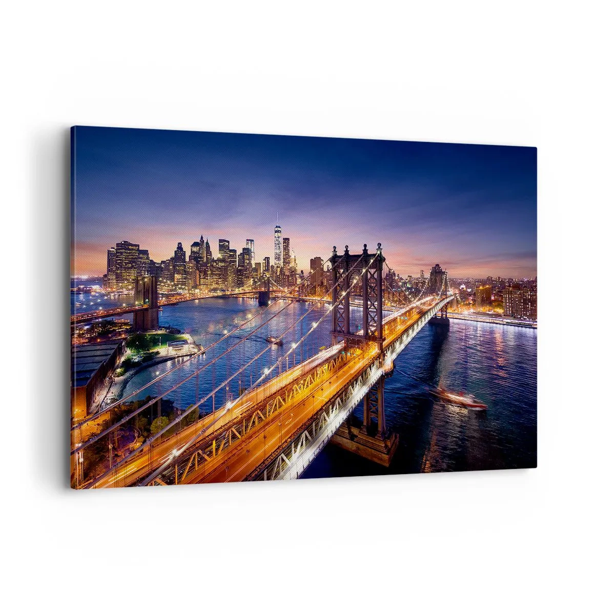 Quadro su tela - Stampe su Tela - Il ponte e il panorama della città al tramonto - 120x80cm - Il ponte luminoso fino al cuore della città - Decorazione murale moderna per soggiorno e camera da letto ARTTOR