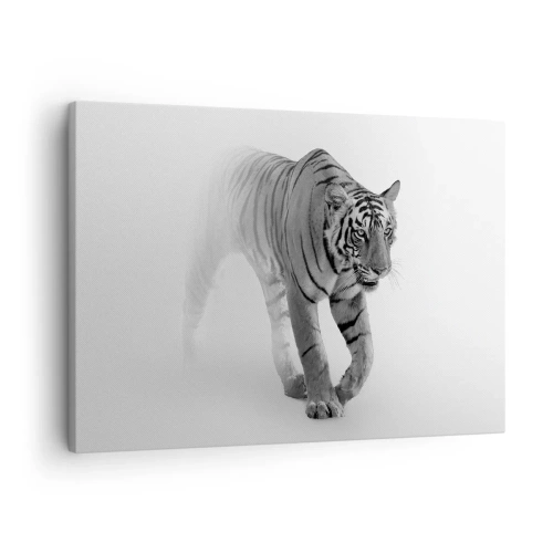 Quadro su tela - Stampe su Tela - Una tigre che emerge dalla nebbia - 70x50cm - Incantato nella nebbia - Decorazione murale moderna per soggiorno e camera da letto ARTTOR