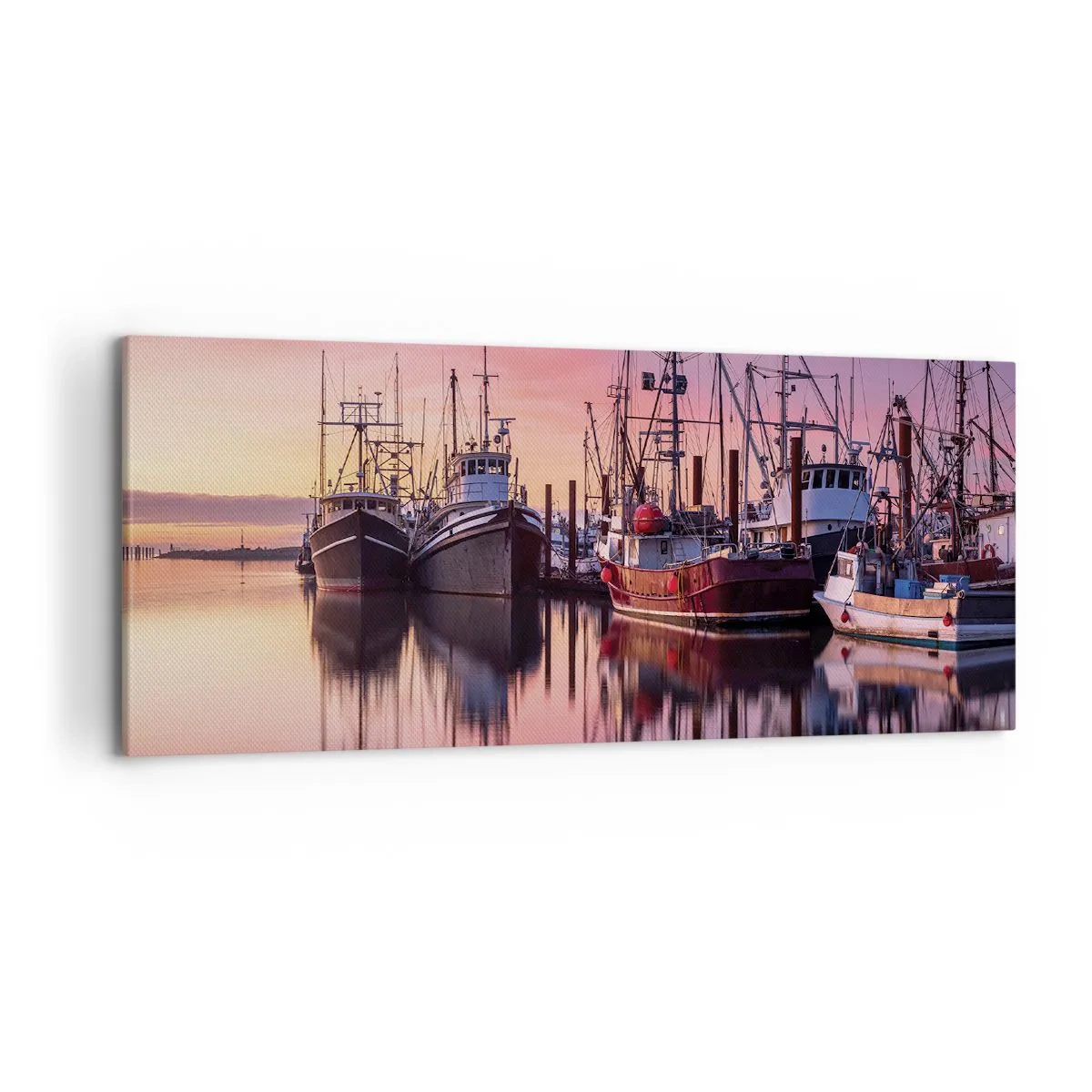 Quadro su tela - Stampe su Tela - Barche da pesca nel porto al tramonto - 120x50cm - Prima del giorno successivo - Decorazione murale moderna per soggiorno e camera da letto ARTTOR