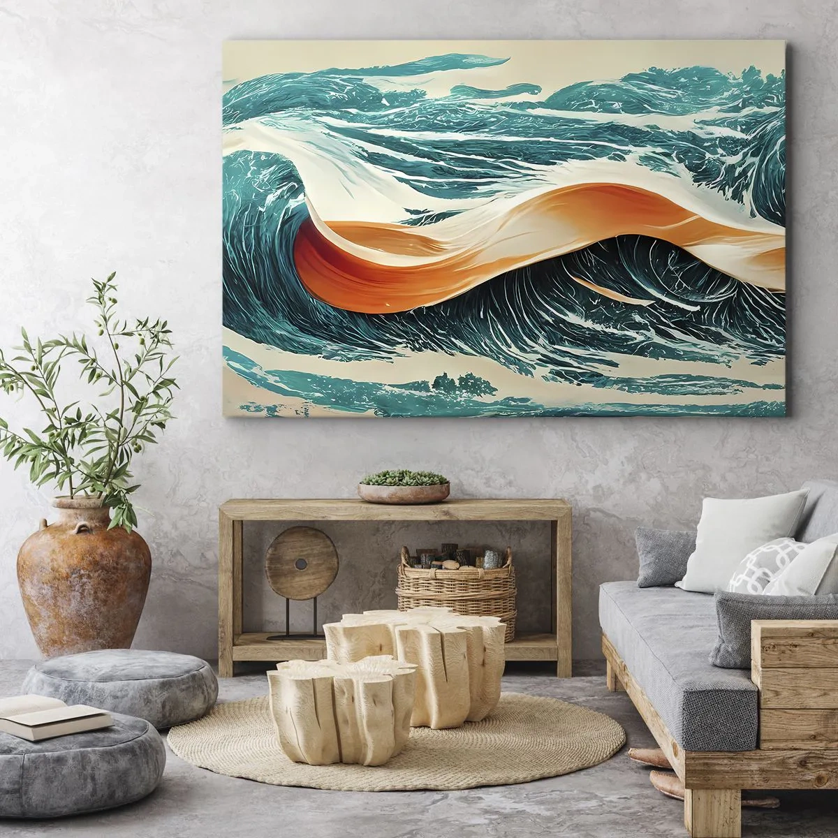Quadro su tela - Stampe su Tela - Onde marine dinamiche con nastro astratto - 100x70cm - Il sogno del surfista - Decorazione murale moderna per soggiorno e camera da letto ARTTOR