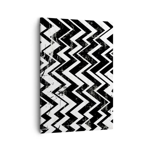 Quadro su tela - Stampe su Tela - Motivo a zigzag bianco e nero con abrasioni artistiche - 50x70cm - Zig-bianco, zag-nero - Decorazione murale moderna per soggiorno e camera da letto ARTTOR