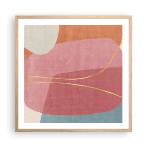 Poster in cornice rovere chiaro - Composizione pastello con filo dorato - 60x60 cm