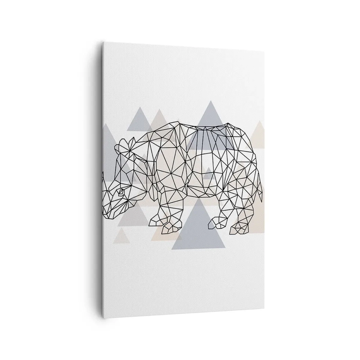Quadro su tela - Stampe su Tela - Rinoceronte geometrico su uno sfondo di delicati triangoli - 80x120cm - La struttura della forza - Decorazione murale moderna per soggiorno e camera da letto ARTTOR