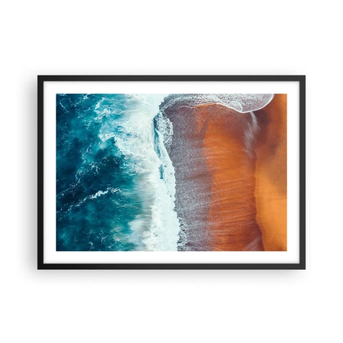 Poster in cornice nera - Una vista delle onde dell'oceano che si infrangono sulla spiaggia dorata - 70x50cm - Il tocco dell'oceano - Decorazione murale moderna per soggiorno e camera da letto ARTTOR