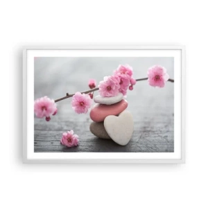 Poster in cornice bianca - Serenità con fiori di ciliegio - 70x50 cm