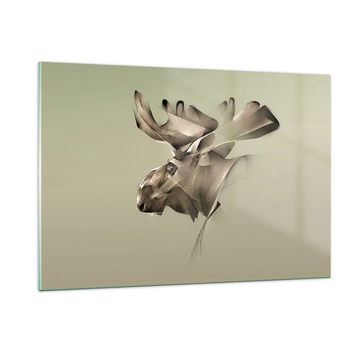 Quadro su vetro - Un'immagine moderna di un alce su uno sfondo verde - 120x80cm - La forza mite della tranquillità - Decorazione murale moderna per soggiorno e camera da letto ARTTOR