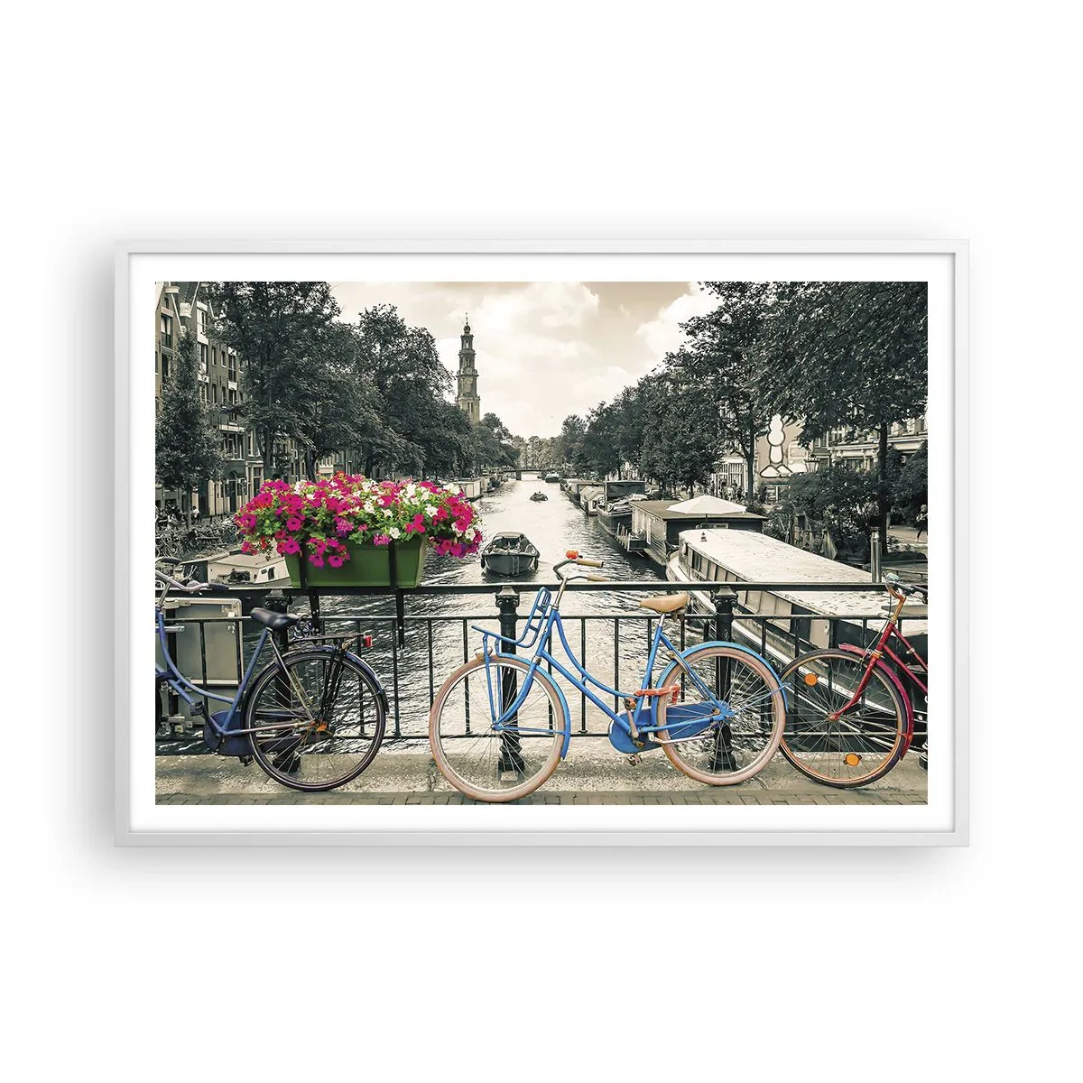 Poster in cornice bianca - I colori delle strade di Amsterdam - 100x70 cm
