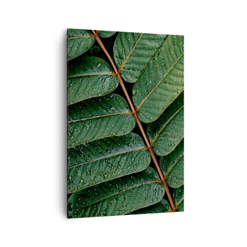 Quadro su tela - Stampe su Tela - Macro di foglie verdi con gocce di rugiada - 70x100cm - Al ritmo verde - Decorazione murale moderna per soggiorno e camera da letto ARTTOR