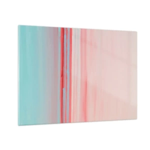 Quadro su vetro - Righe verticali in tonalità pastello di rosa e blu - 70x50cm - Astrazione all'alba - Decorazione murale moderna per soggiorno e camera da letto ARTTOR
