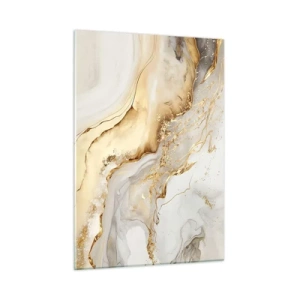 Quadro su vetro - Striature astratte color oro e beige su sfondo chiaro - 50x70cm - Astrazione: bellezza e bontà - Decorazione murale moderna per soggiorno e camera da letto ARTTOR