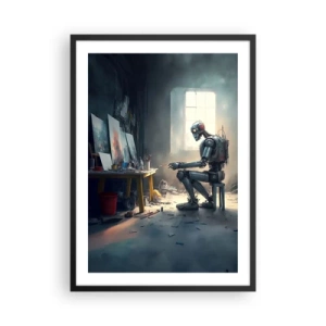 Poster in cornice nera - L'artista robot dipinge quadri nel suo studio - 50x70cm - Atto creativo - Decorazione murale moderna per soggiorno e camera da letto ARTTOR