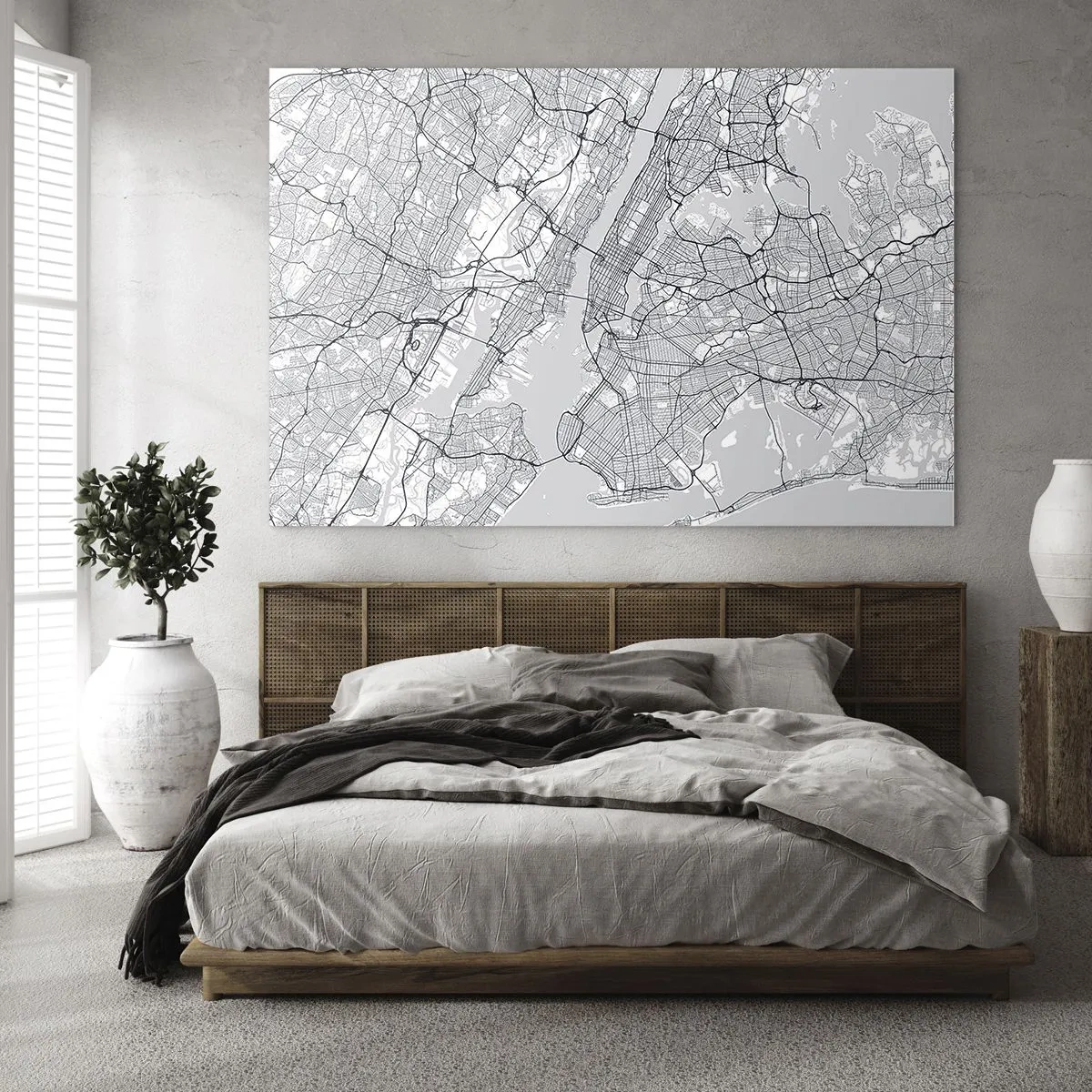 Quadro su vetro - Una mappa delle strade e dei quartieri delle grandi città in forma monocromatica - 100x70cm - Anatomia della metropoli - Decorazione murale moderna per soggiorno e camera da letto ARTTOR