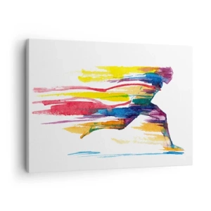 Quadro su tela - Stampe su Tela - Un corridore dai colori astratti che simboleggiano dinamismo ed energia - 70x50cm - Corsa attraverso l'arcobaleno - Decorazione murale moderna per soggiorno e camera da letto ARTTOR