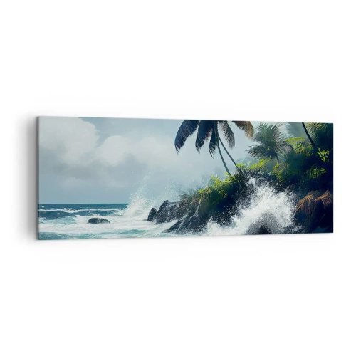 Quadro su tela - Stampe su Tela - Costa tropicale con palme e mare agitato - 140x50cm - Sulla riva tropicale - Decorazione murale moderna per soggiorno e camera da letto ARTTOR