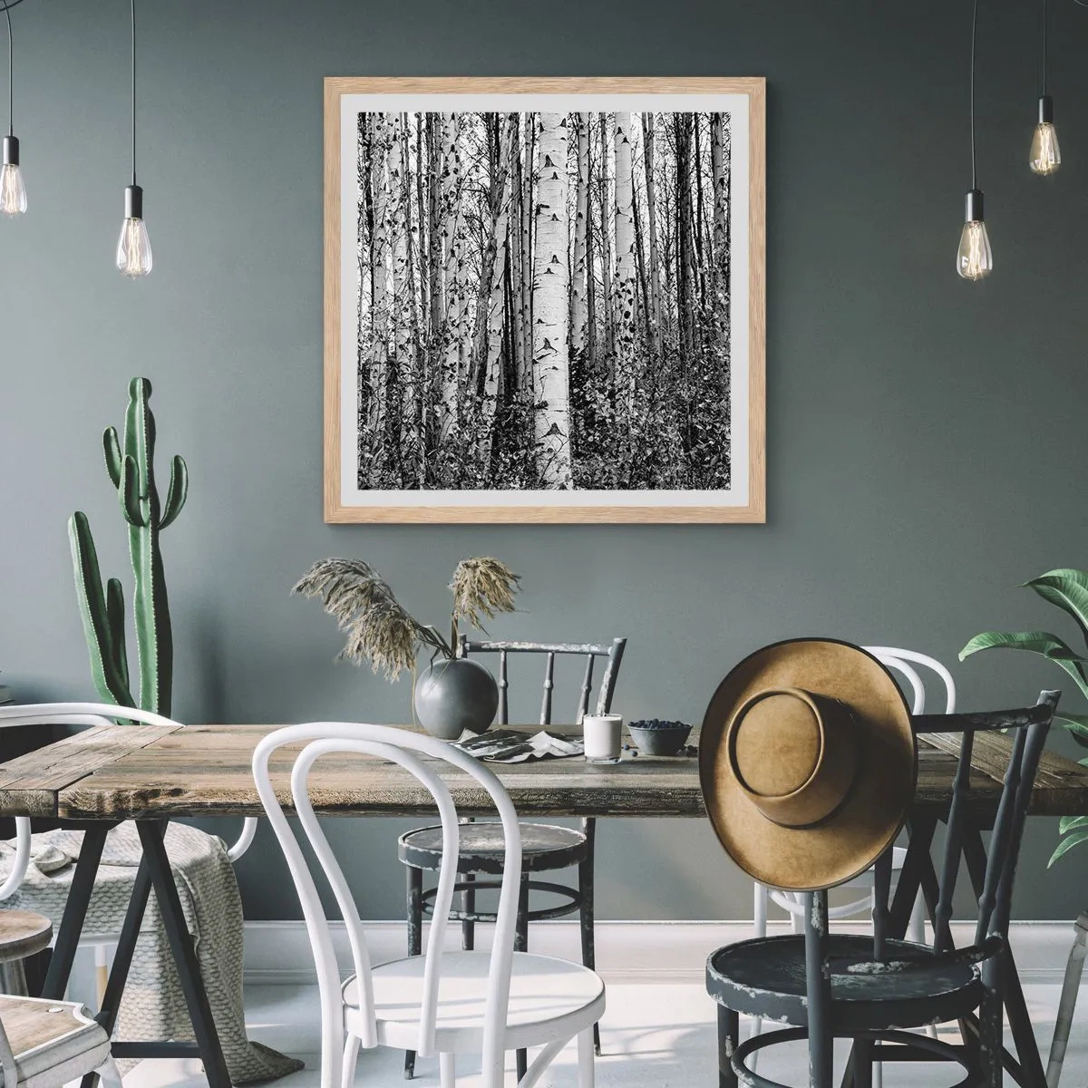 Poster in cornice rovere chiaro - Colonnato di betulle - 50x50 cm