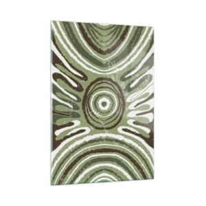 Quadro su vetro - Cerchi concentrici verdi e linee astratte - 50x70cm - Esplosione di emozioni - Decorazione murale moderna per soggiorno e camera da letto ARTTOR