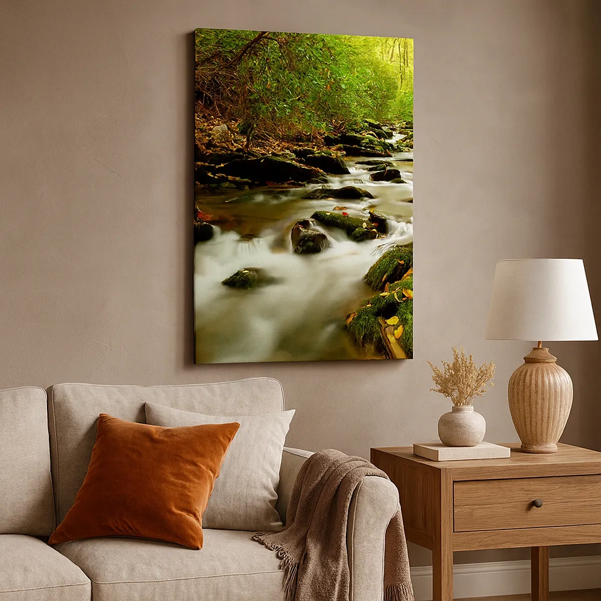 Quadro su tela - Stampe su Tela - Un ruscello nella foresta che scorre tra le pietre circondato dal verde - 50x70cm - Come argento liquido - Decorazione murale moderna per soggiorno e camera da letto ARTTOR