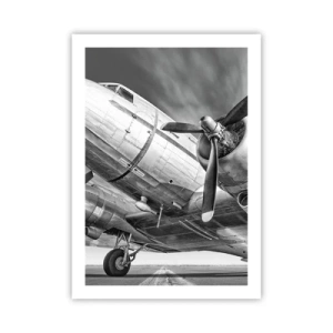 Poster - Primo piano in bianco e nero di un aereo d'epoca. - 50x70cm - Sempre pronto al volo - Decorazione murale moderna per soggiorno e camera da letto ARTTOR
