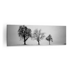 Quadro su tela - Stampe su Tela - Tre alberi in un campo innevato in stile monocromatico - 160x50cm - Cosa sognano? - Decorazione murale moderna per soggiorno e camera da letto ARTTOR