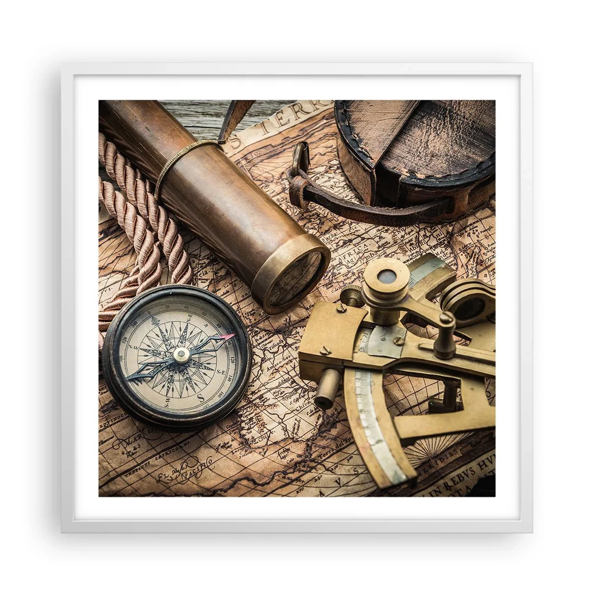 Poster in cornice bianca - Traccia la rotta - 60x60 cm