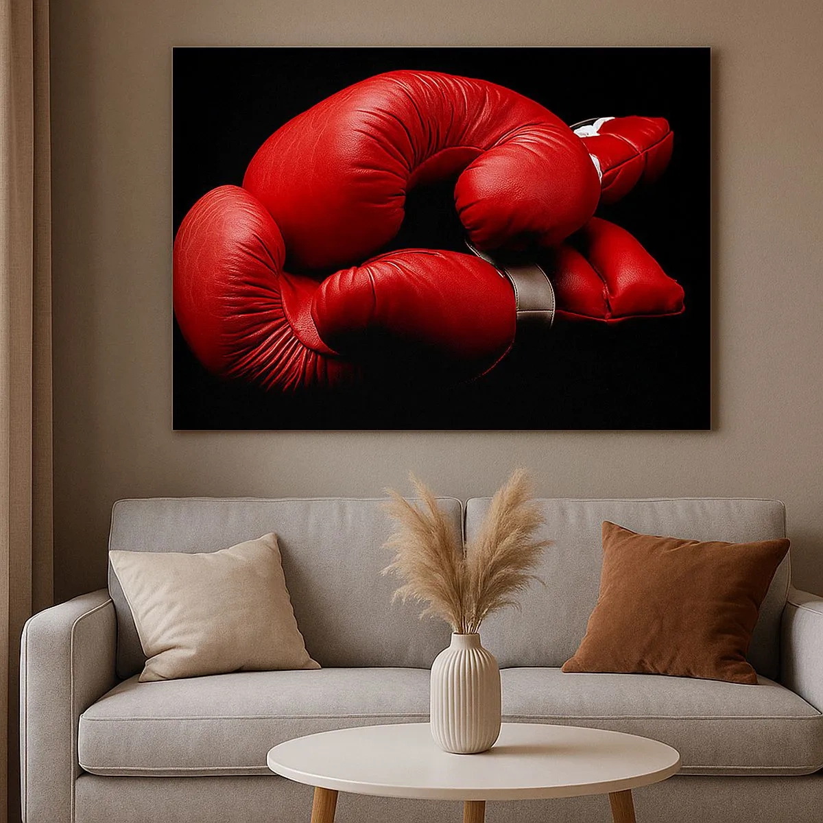 Quadro su tela - Stampe su Tela - Guantoni da boxe rossi su sfondo nero - 70x50cm - Dopo le emozioni del combattimento - Decorazione murale moderna per soggiorno e camera da letto ARTTOR