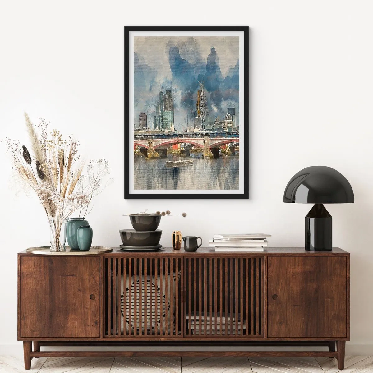 Poster in cornice nera - Paesaggio urbano con un ponte e grattacieli sullo sfondo - 50x70cm - Londra in tutta la sua bellezza - Decorazione murale moderna per soggiorno e camera da letto ARTTOR