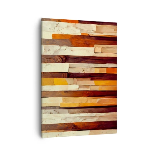Quadro su tela - Stampe su Tela - Composizione geometrica nei toni del legno e dell'oro - 50x70cm - L'inno dei legni boschivi - Decorazione murale moderna per soggiorno e camera da letto ARTTOR