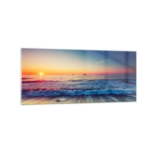Quadro su vetro - Tramonto su un mare calmo con onde - 120x50cm - Cosa c'è dietro l'orizzonte? - Decorazione murale moderna per soggiorno e camera da letto ARTTOR