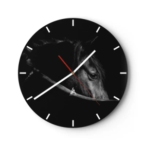 Orologio da parete - Orologio in Vetro - Ritratto di un cavallo nero su uno sfondo scuro e profondo - 30x30cm - Il principe nero - Decorazione murale moderna per soggiorno, cucina e camera da letto ARTTOR