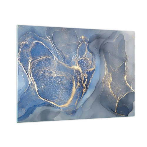 Quadro su vetro - Una composizione astratta nei toni del blu navy e dell'oro - 100x70cm - Polvere d'oro - Decorazione murale moderna per soggiorno e camera da letto ARTTOR