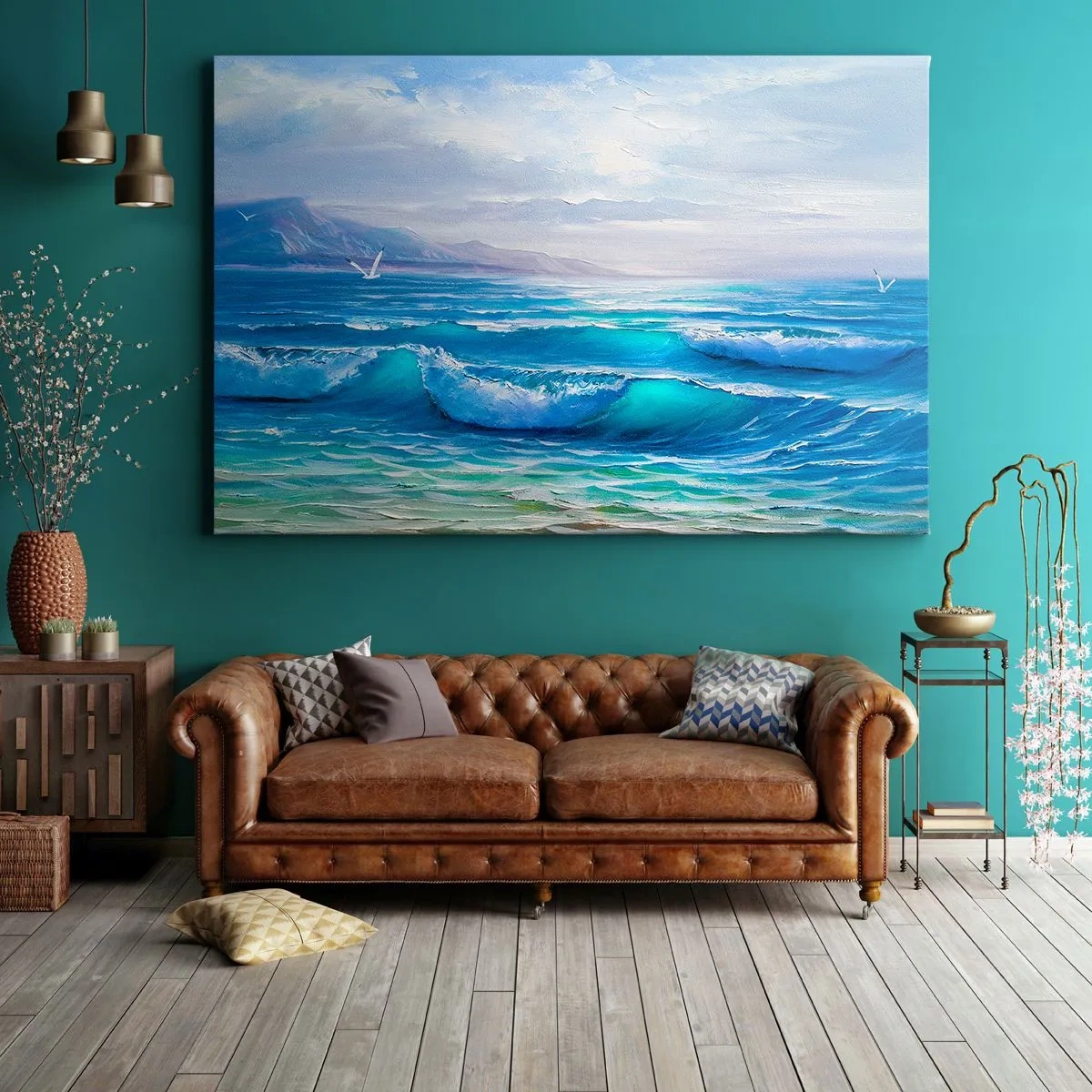 Quadro su tela - Stampe su Tela - Un pittoresco paesaggio marino con onde e cielo azzurro - 100x70cm - Porta sollievo - Decorazione murale moderna per soggiorno e camera da letto ARTTOR