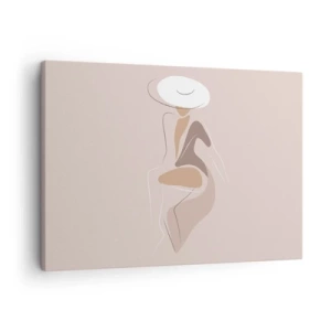 Quadro su tela - Stampe su Tela - Silhouette minimalista di una donna con un cappello - 70x50cm - Essere una dama - Decorazione murale moderna per soggiorno e camera da letto ARTTOR