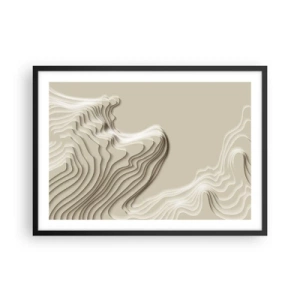 Poster in cornice nera - Un motivo astratto nei toni del beige con effetto lineare. - 70x50cm - La topografia dell'arte - Decorazione murale moderna per soggiorno e camera da letto ARTTOR