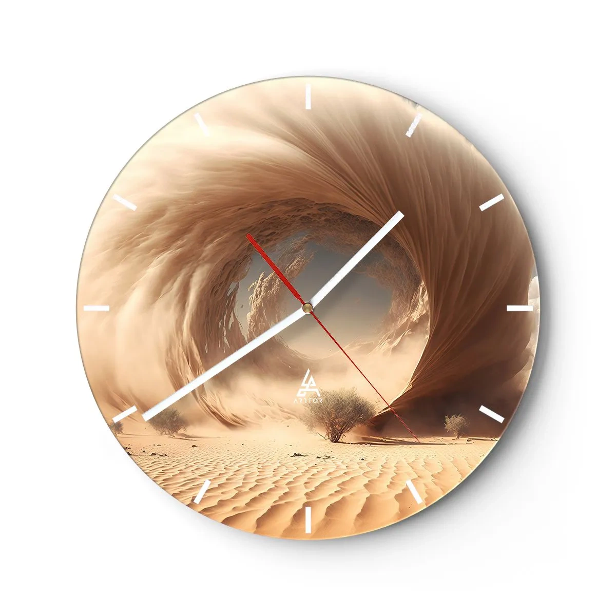 Orologio da parete - Orologio in Vetro - Un paesaggio desertico con una struttura a forma di portale vorticoso - 30x30cm - Il portale è aperto - Decorazione murale moderna per soggiorno, cucina e camera da letto ARTTOR