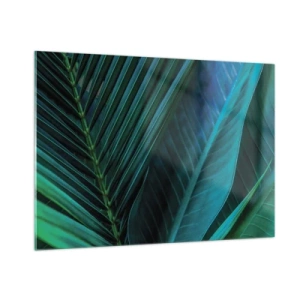 Quadro su vetro - Dettagli di foglie tropicali verde scuro - 100x70cm - Anatomia del verde - Decorazione murale moderna per soggiorno e camera da letto ARTTOR