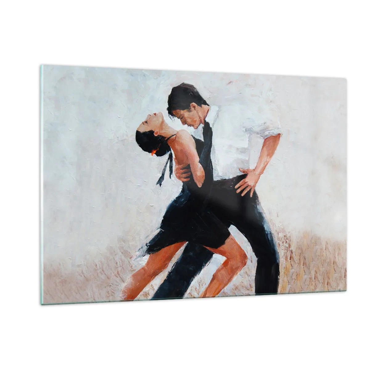 Quadro su vetro - Una coppia che balla il tango in una posa dinamica - 120x80cm - Il tango dei miei sogni - Decorazione murale moderna per soggiorno e camera da letto ARTTOR