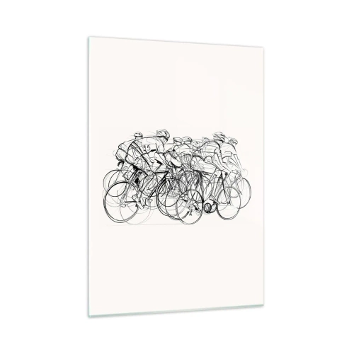 Quadro su vetro - Schizzo di un gruppo di ciclisti durante una gara su sfondo bianco - 50x70cm - Insieme - Decorazione murale moderna per soggiorno e camera da letto ARTTOR