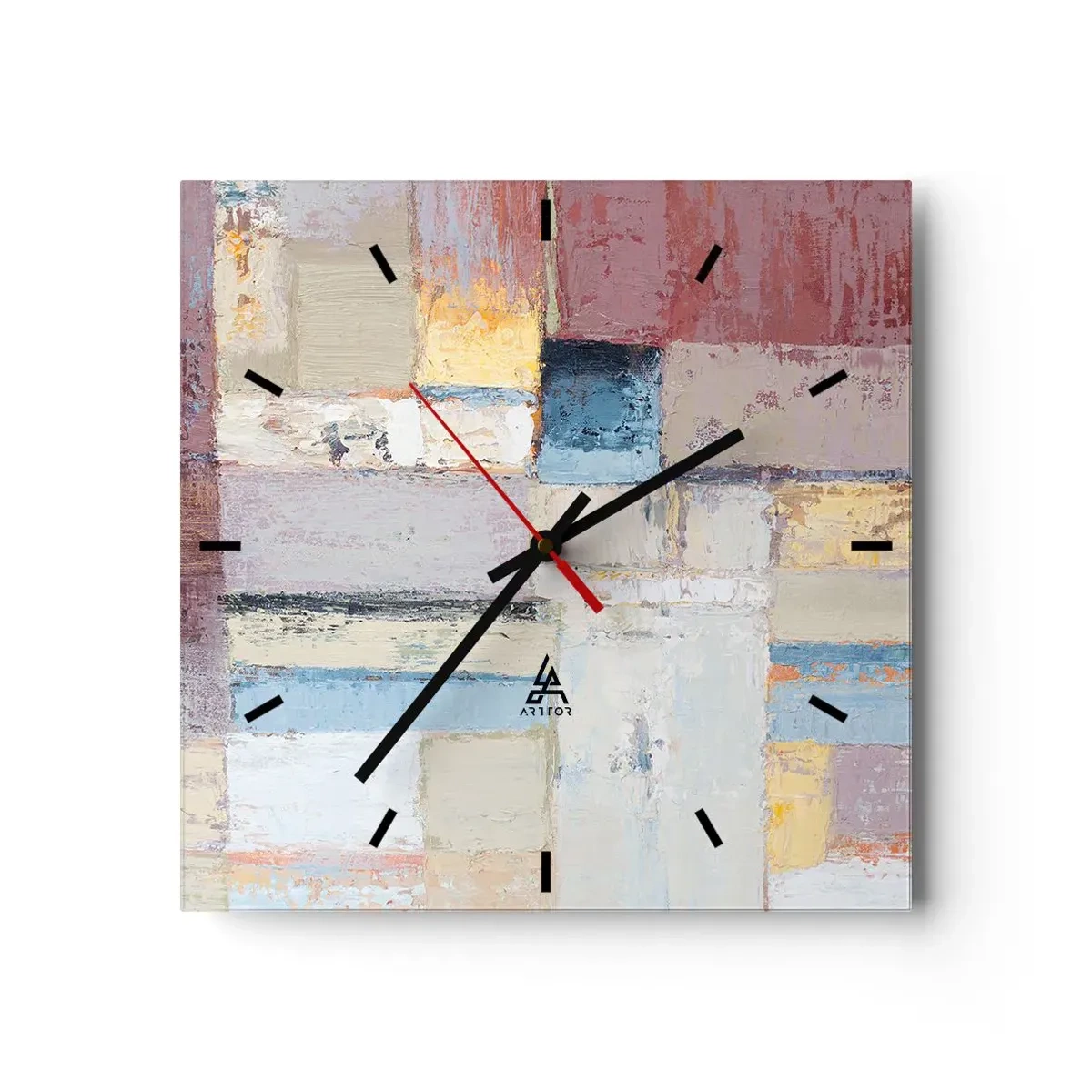 Orologio da parete - Orologio in Vetro - Composizione geometrica in colori pastello - 30x30cm - La pace della geometria - Decorazione murale moderna per soggiorno e camera da letto ARTTOR