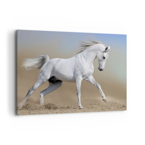 Quadro su tela - Stampe su Tela - Un cavallo bianco che galoppa attraverso un paesaggio desertico - 120x80cm - La più bella favola araba - Decorazione murale moderna per soggiorno e camera da letto ARTTOR