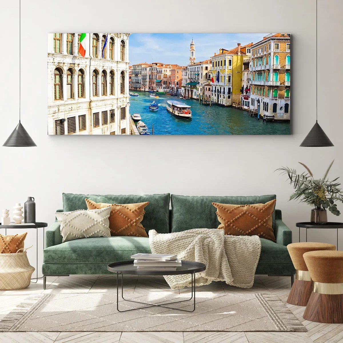 Quadro su tela - Stampe su Tela - Un canale veneziano con una gondola e edifici colorati - 140x50cm - Una circolazione stradale unica al mondo - Decorazione murale moderna per soggiorno e camera da letto ARTTOR
