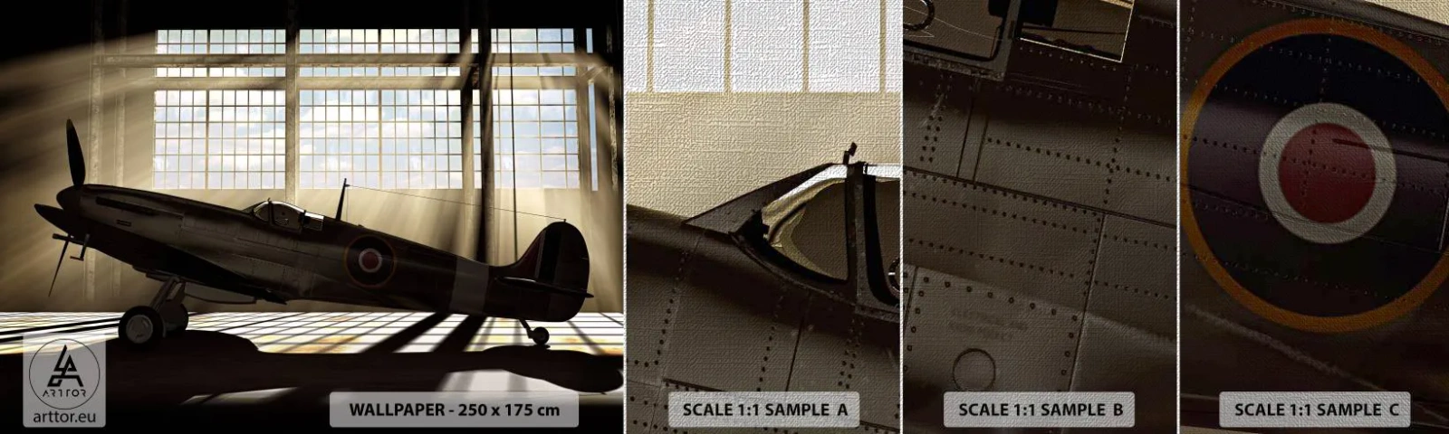 Campione di Fotomurale Premium Canvas - Il riposo del guerriero - Aereo, Hangar dell'aviazione, Aereo - 100x30 cm