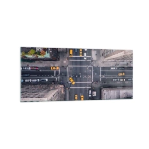 Quadro su vetro - Vista aerea di una trafficata strada cittadina - 120x50cm - Scelta semplice - Decorazione murale moderna per soggiorno e camera da letto ARTTOR