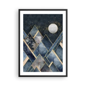 Poster in cornice nera - Montagne geometriche nei toni del blu navy e dell'oro - 50x70cm - Paesaggio geometrico - Decorazione murale moderna per soggiorno e camera da letto ARTTOR