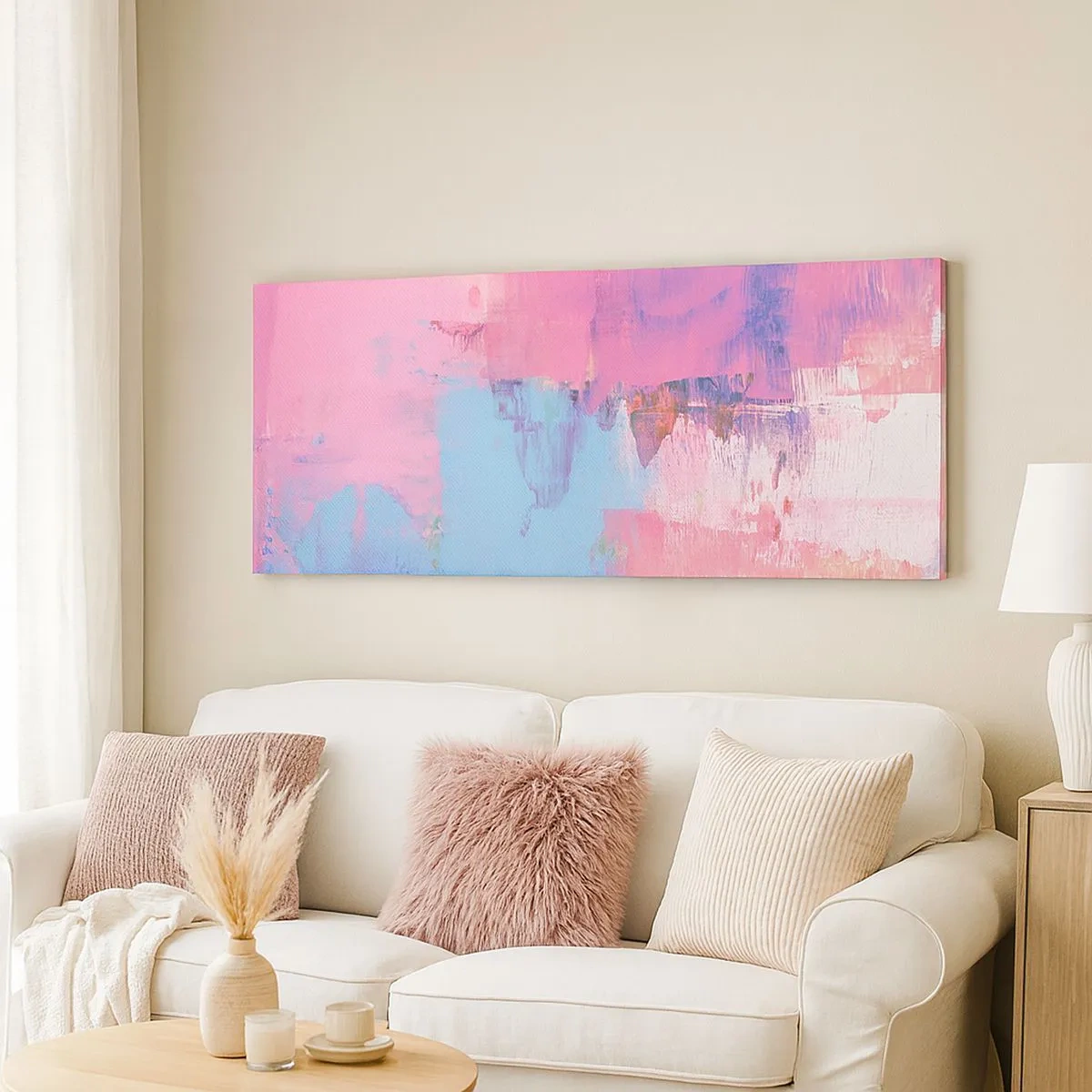 Quadro su tela - Stampe su Tela - Rosa, blu e un pizzico di luce - 100x40 cm