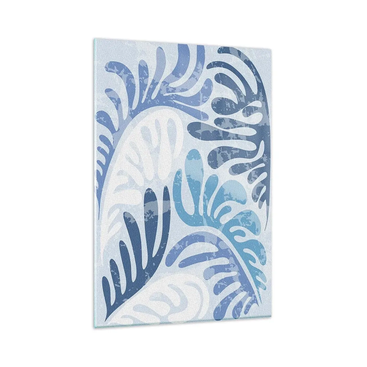 Quadro su vetro - Forme astratte nelle tonalità del blu su sfondo bianco - 80x120cm - Felci blu - Decorazione murale moderna per soggiorno e camera da letto ARTTOR
