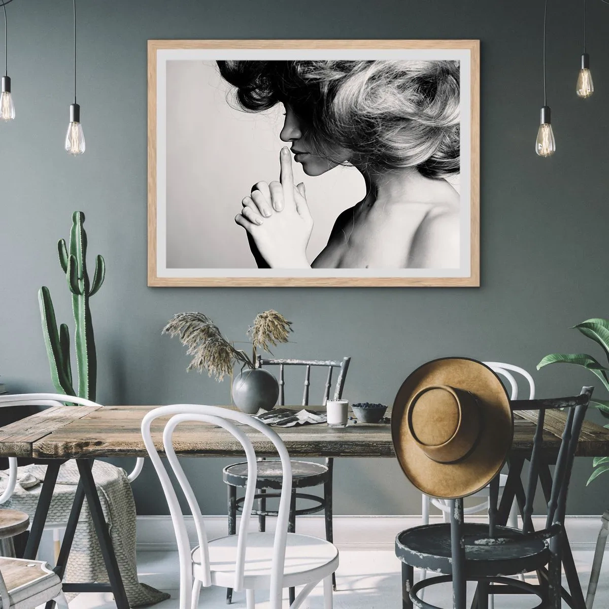 Poster in cornice rovere chiaro - Ascoltando se stessa - 91x61 cm