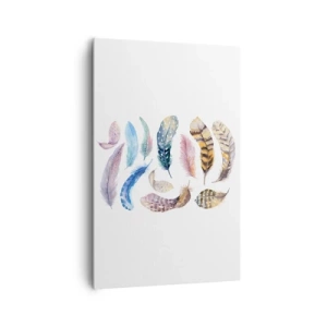 Quadro su tela - Stampe su Tela - Piume colorate in un delicato stile acquerello - 80x120cm - Leggere, variopinte e multicolori - Decorazione murale moderna per soggiorno e camera da letto ARTTOR