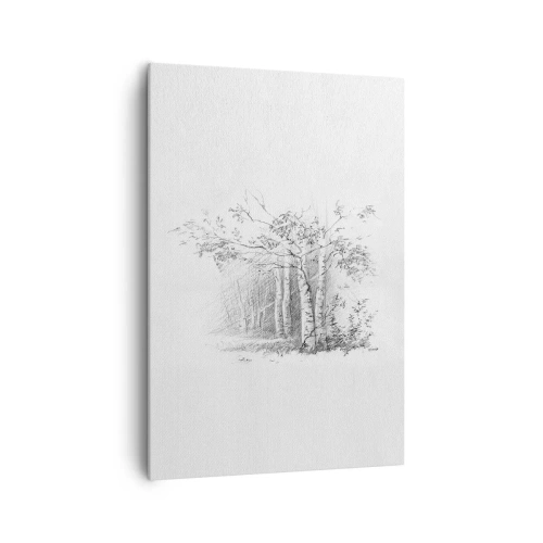 Quadro su tela - Stampe su Tela - Un disegno di una foresta di betulle in un sottile schizzo a matita - 70x100cm - La luce della foresta di betulle - Decorazione murale moderna per soggiorno e camera da letto ARTTOR