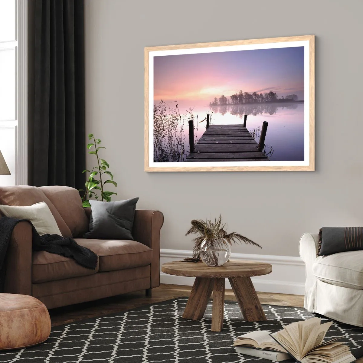 Poster in cornice rovere chiaro - Nebbia color lilla - 91x61 cm